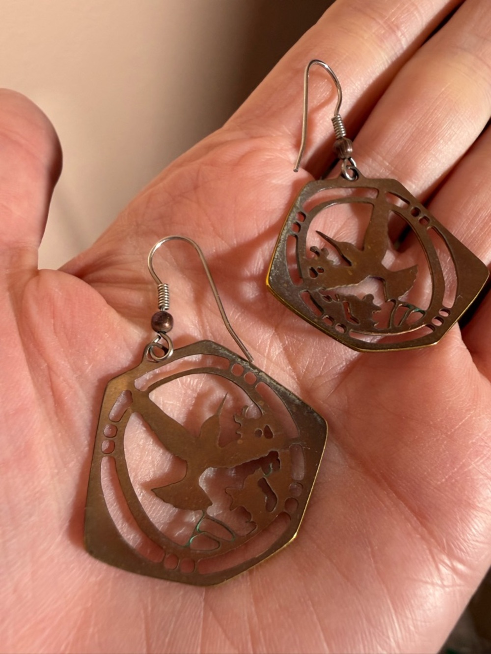 Artisan Handmade humming bird mixed metal vintage southwestern earrings - Picture 13 of 13
